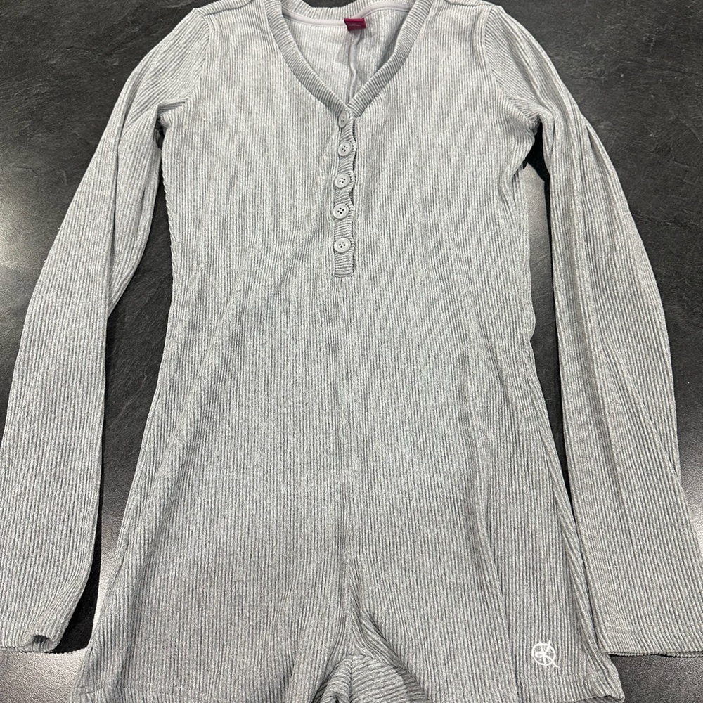 Gray Button-Up Women's Pajama Romper